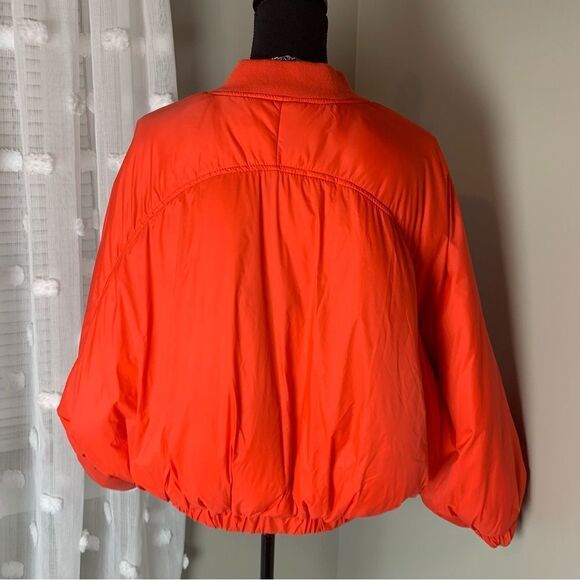 Zara red orange cropped zip front bomber long sleeve‎ puffer jacket size xs - Picture 9 of 15